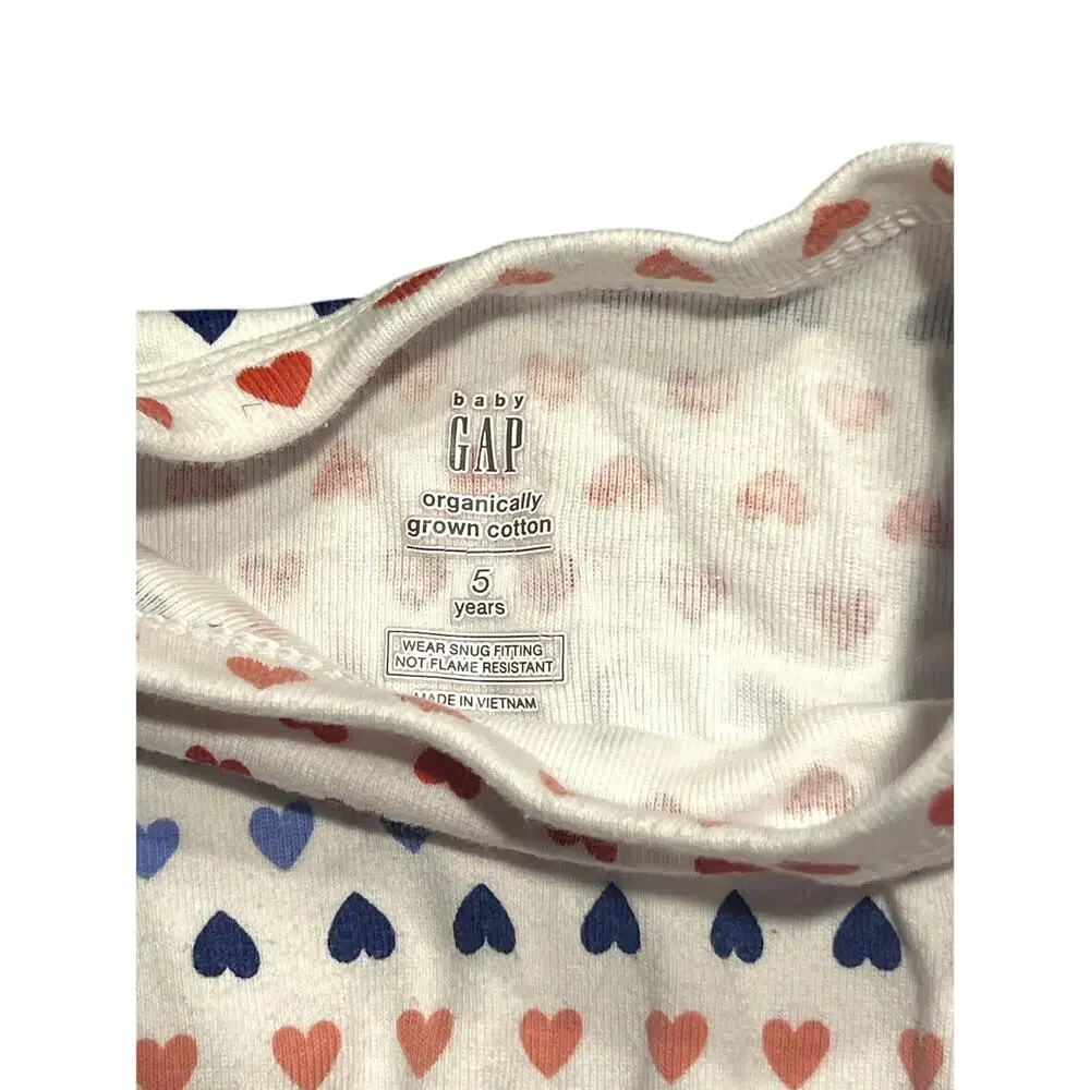 Baby Gap Organic Cotton Pajamas Size 5 Twins Heart Allover